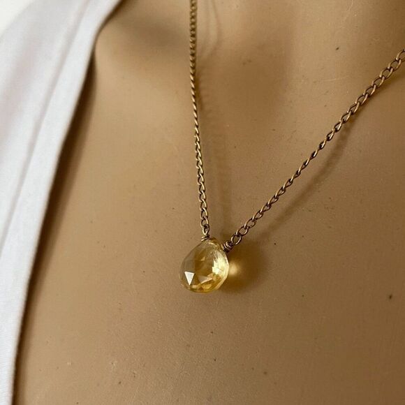 Citrine Necklace Yellow Quartz Puffy Drop 18in Gold Tone Cable Chain - Picture 6 of 16